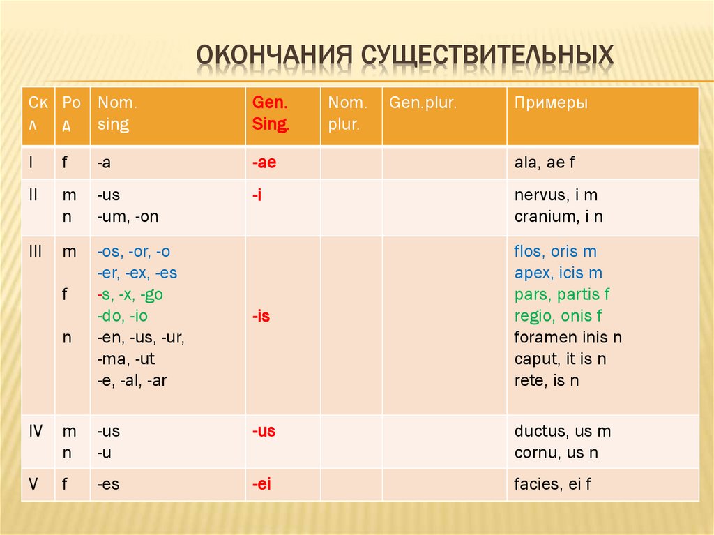 Окончания существительных