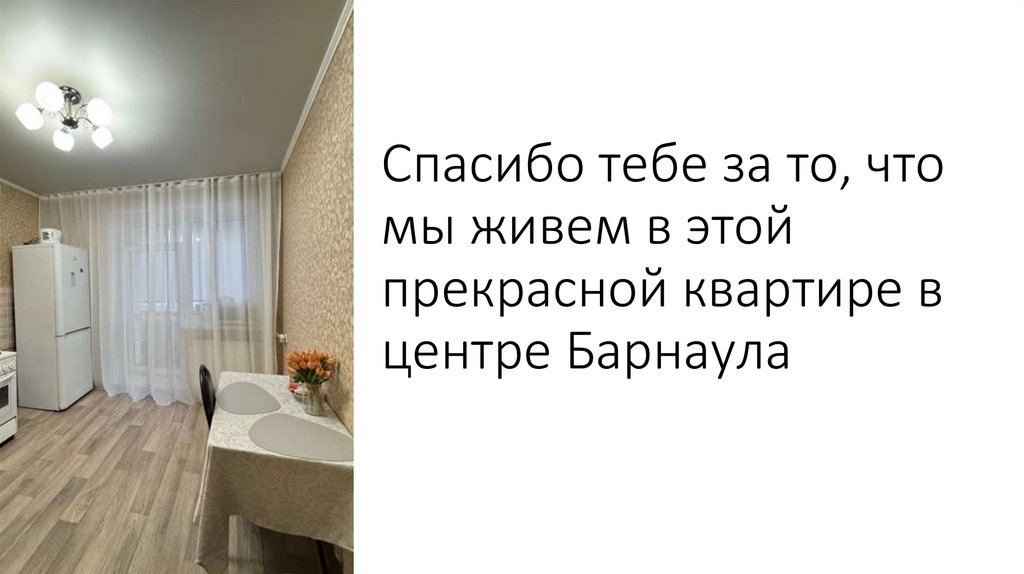 Спасибо тебе за то, что мы живем в этой прекрасной квартире в центре Барнаула