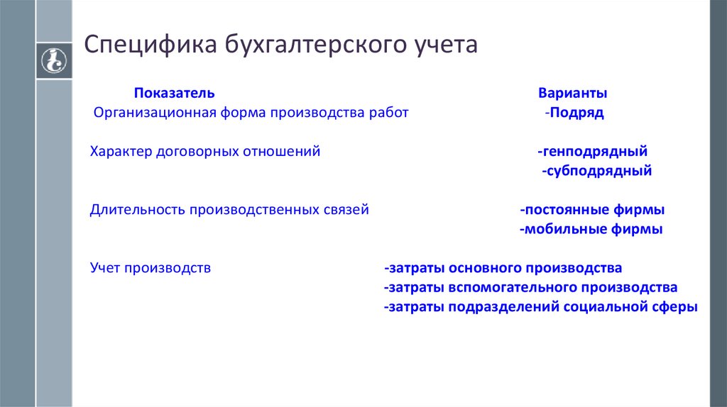 Специфика бухгалтерского учета