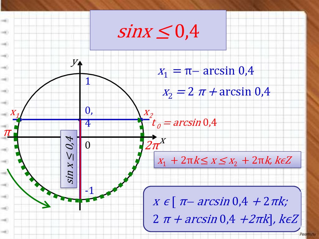 sinx ≤ 0,4