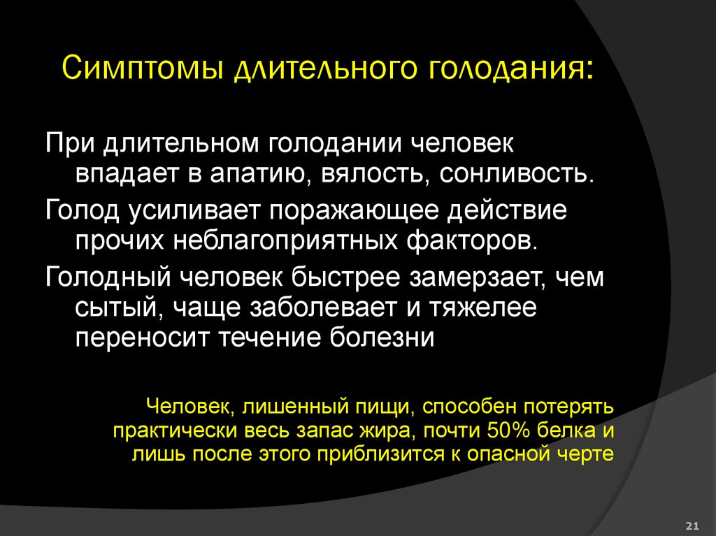 Симптомы длительного голодания: