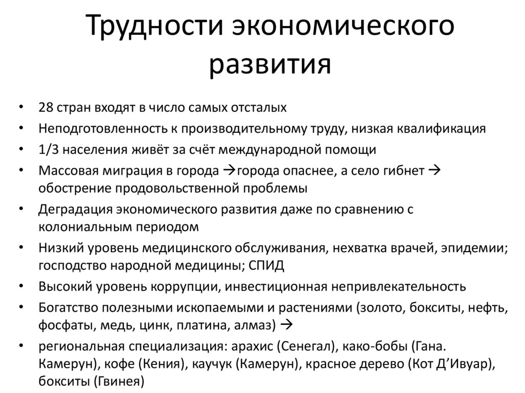 Трудности экономического развития