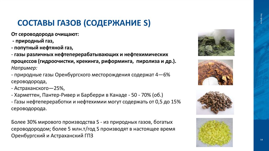 Составы газов (содержание S)