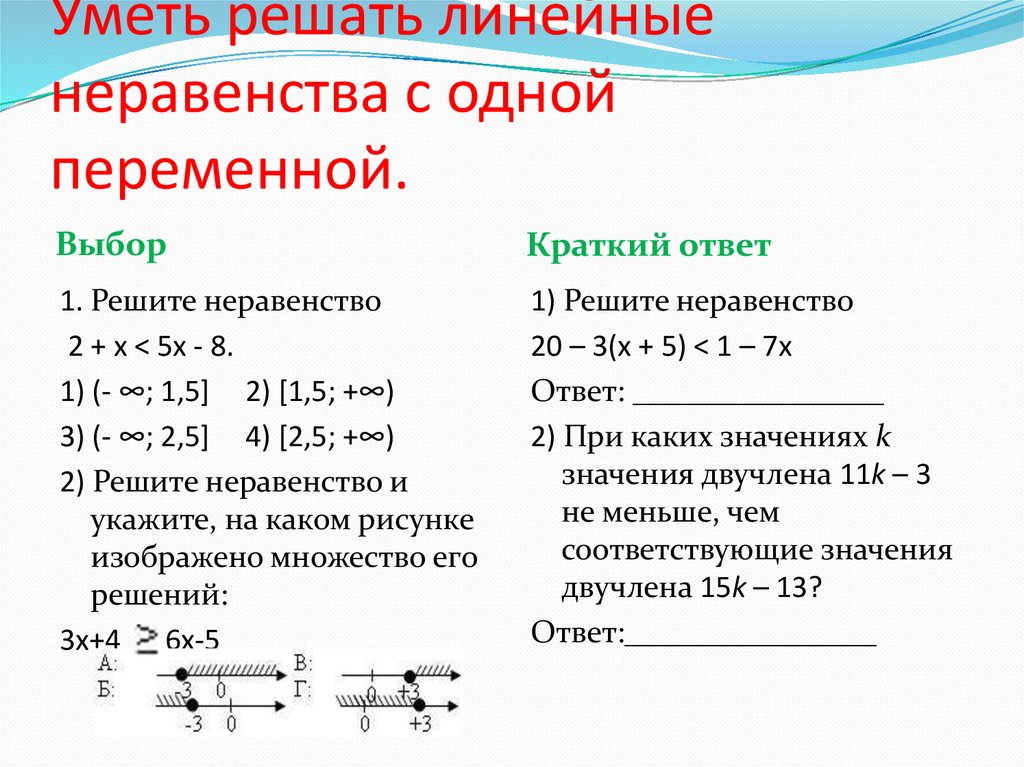 Уметь решать линейные неравенства с одной переменной.