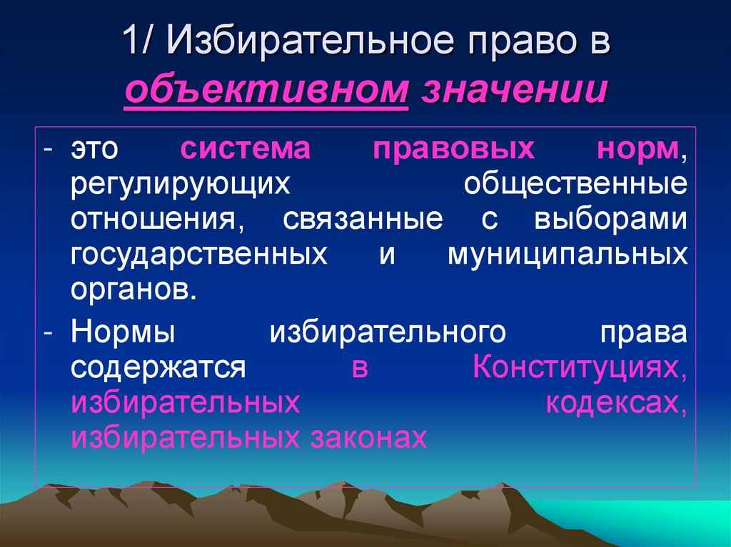 1/ Избирательное право в объективном значении