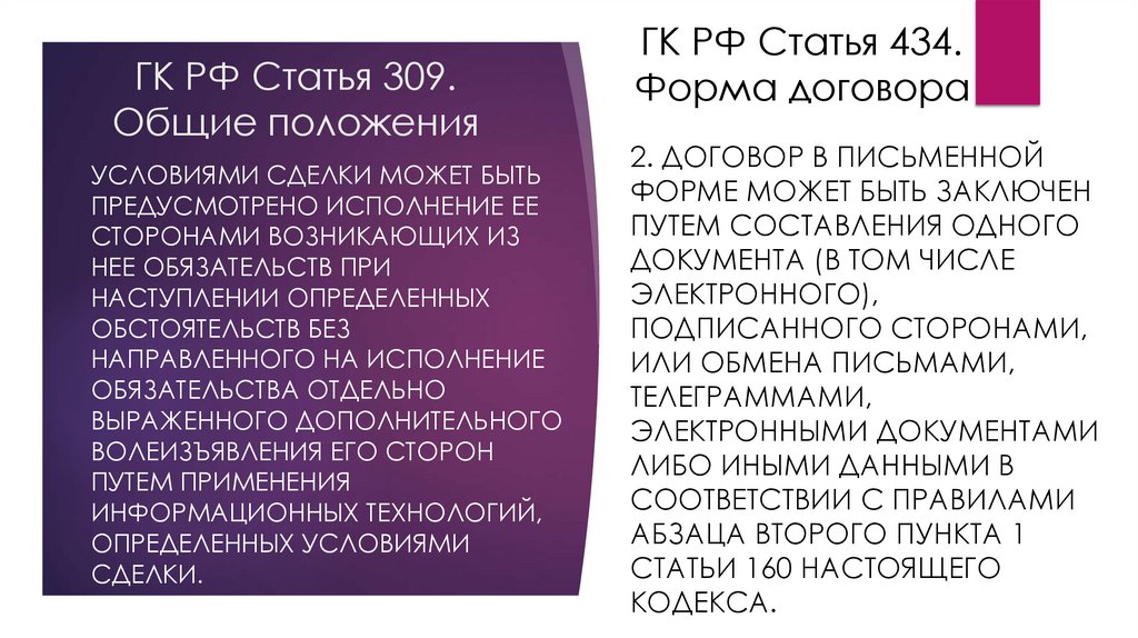 ГК РФ Статья 309. Общие положения