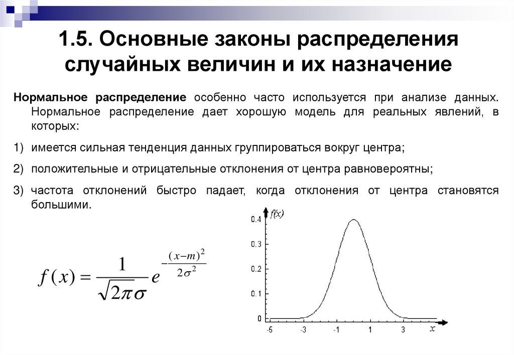 1.5. Основные законы распределения случайных величин и их назначение