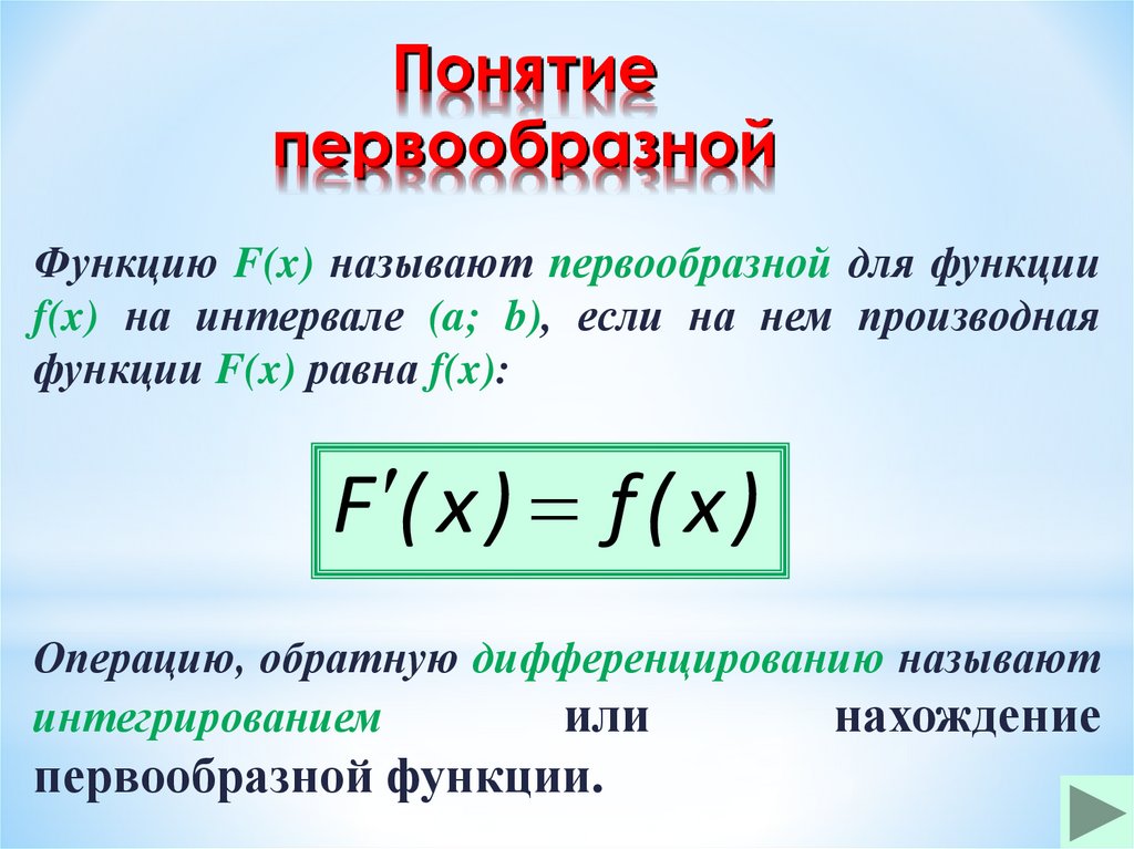 Понятие первообразной