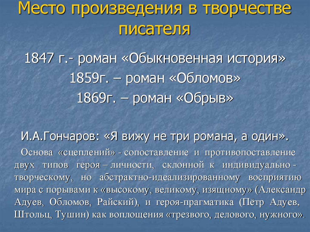 Место произведения в творчестве писателя