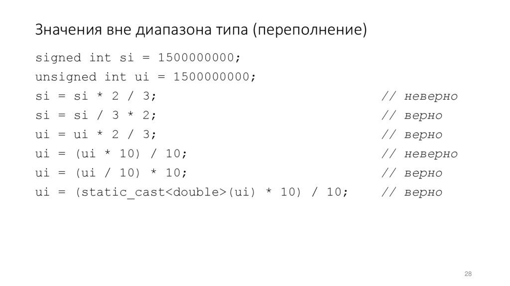 Значения вне диапазона типа (переполнение)
