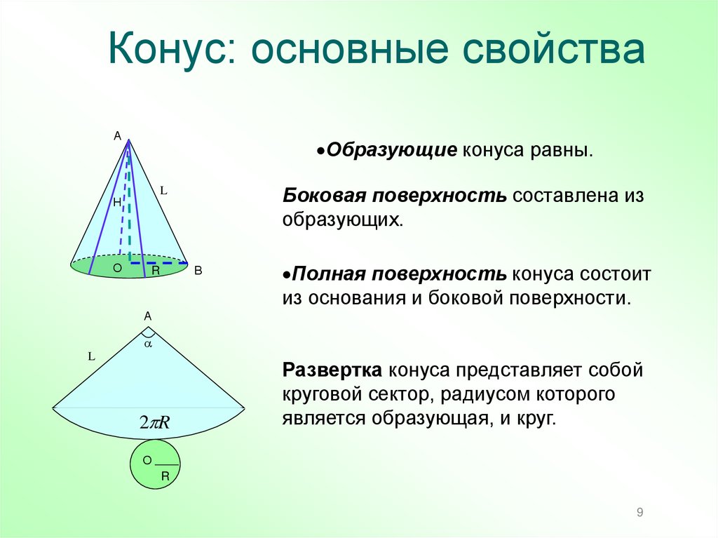 Конус: основные свойства