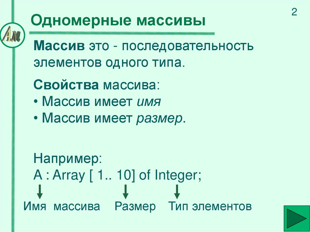 Одномерные массивы