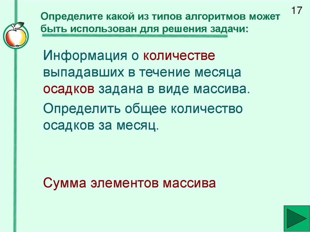 Определите какой из типов алгоритмов может быть использован для решения задачи:
