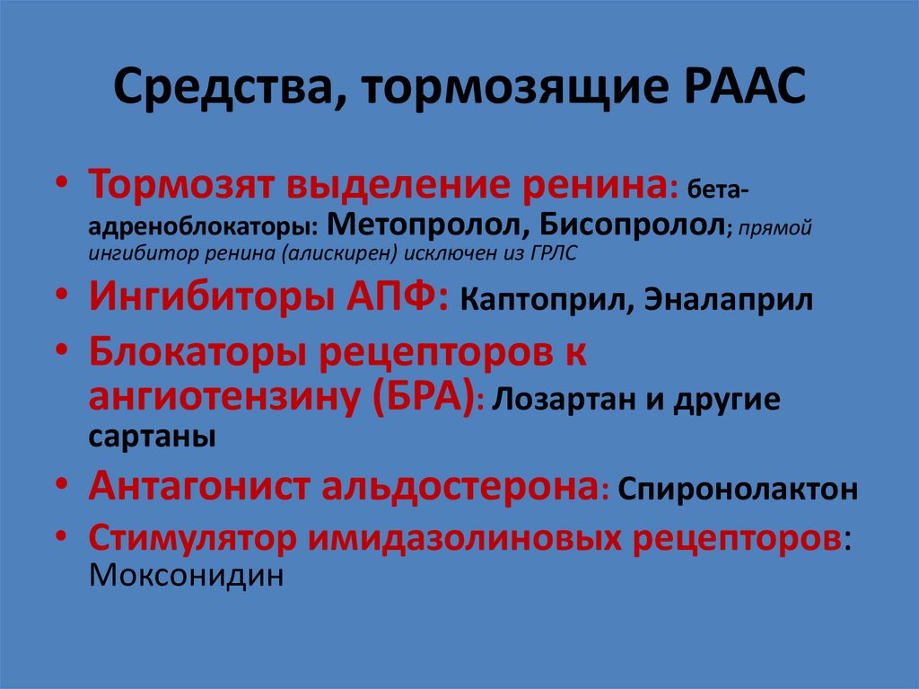 Средства, тормозящие РААС