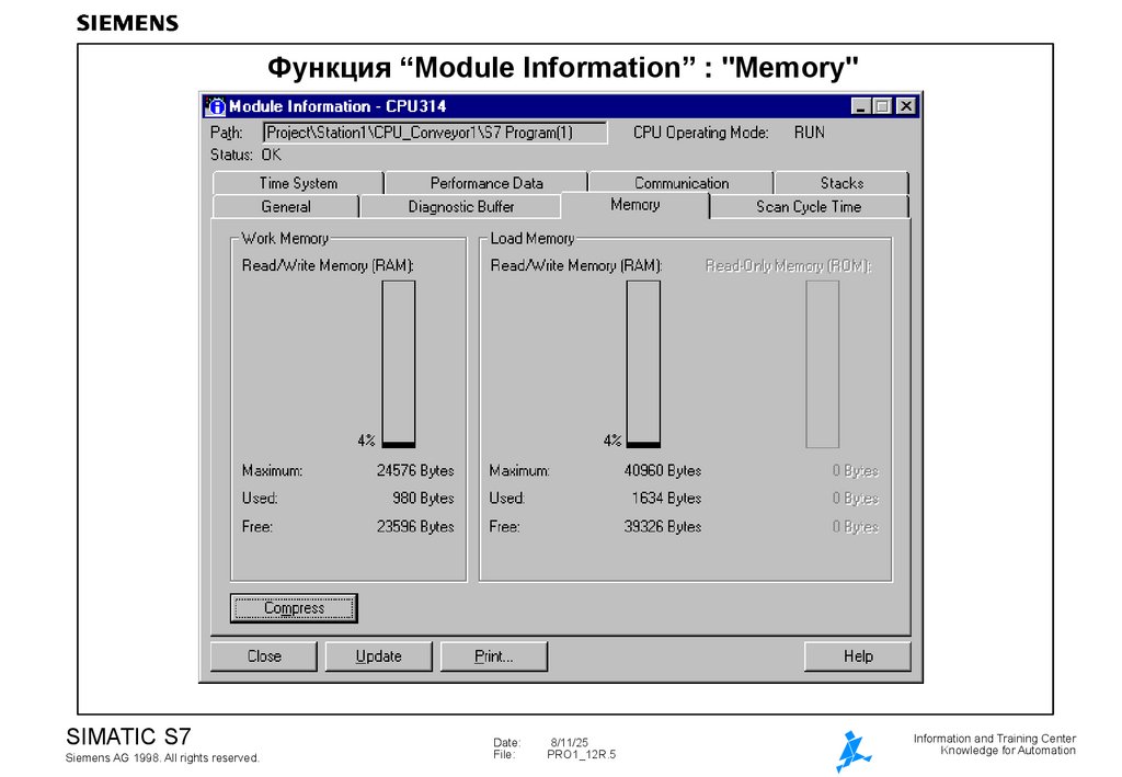 Функция "Module Information" : "Memory"