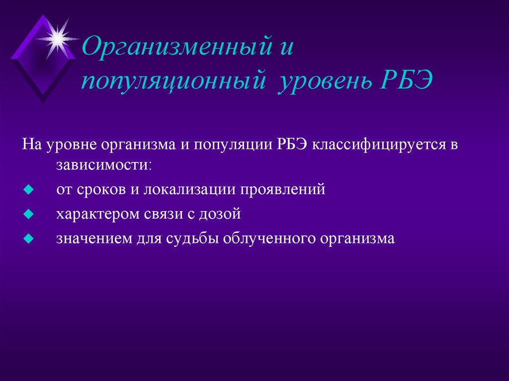 Организменный и популяционный уровень РБЭ