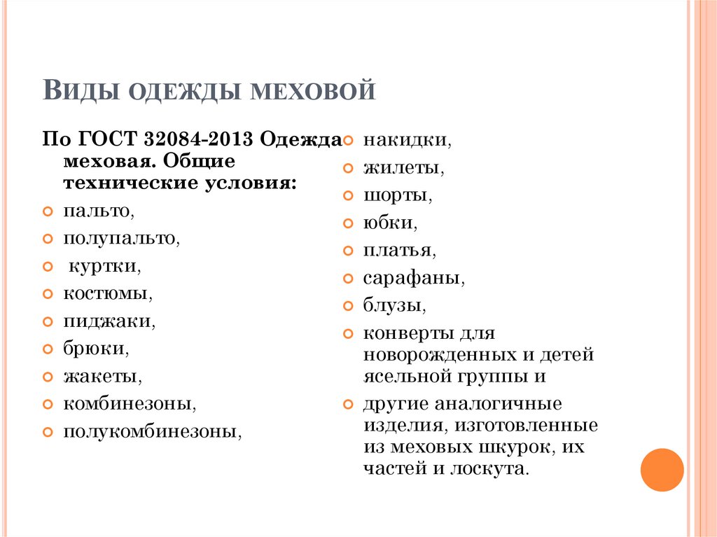 Виды одежды меховой