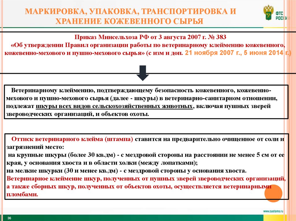 Маркировка, упаковка, транспортировка и хранение кожевенного сырья
