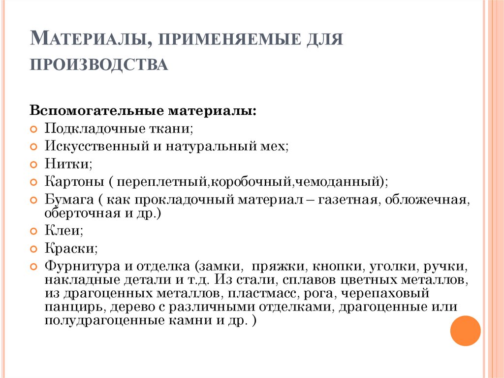 Материалы, применяемые для производства