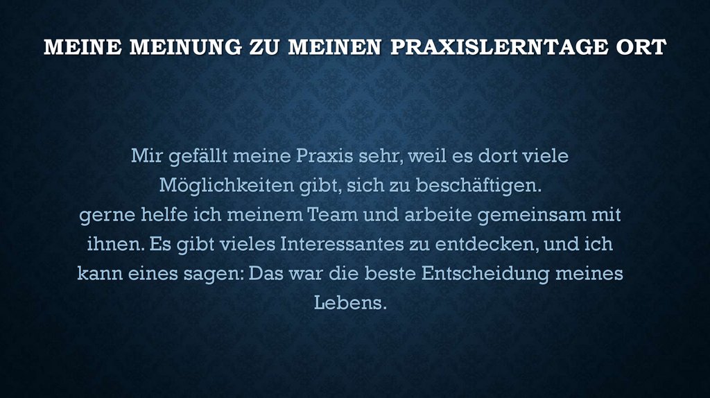 meine meinung zu meinen praxislerntage Ort