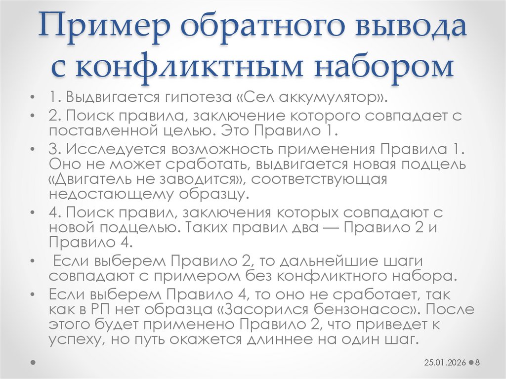 Пример обратного вывода с конфликтным набором