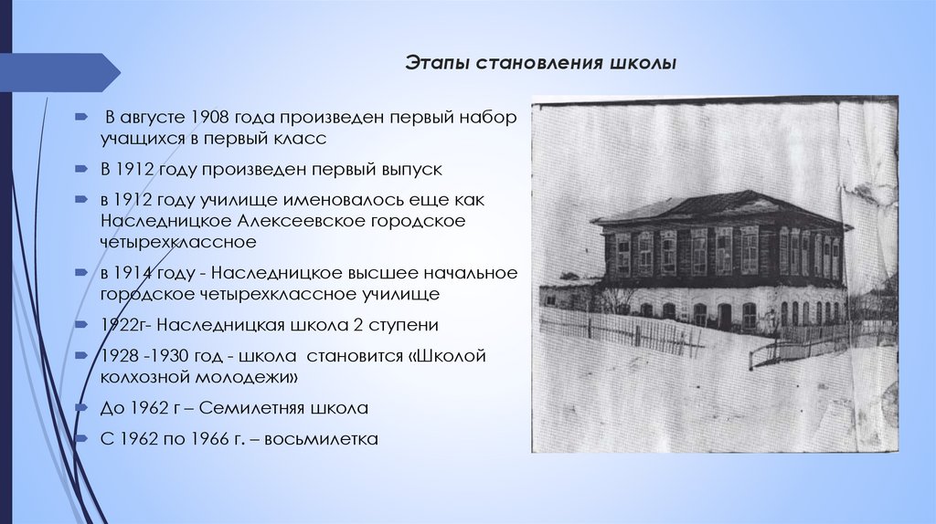 Этапы становления школы