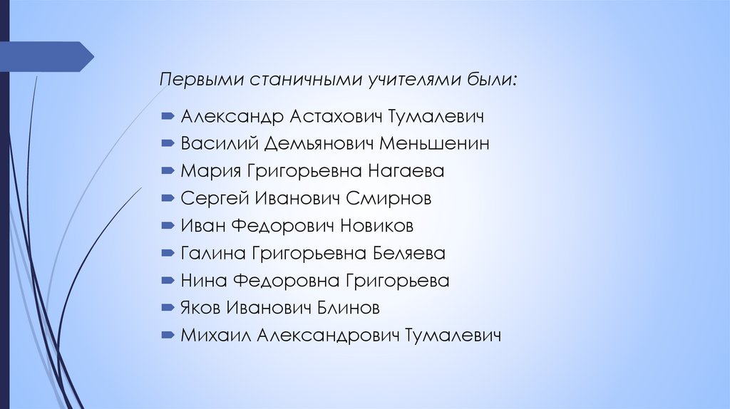 Первыми станичными учителями были: