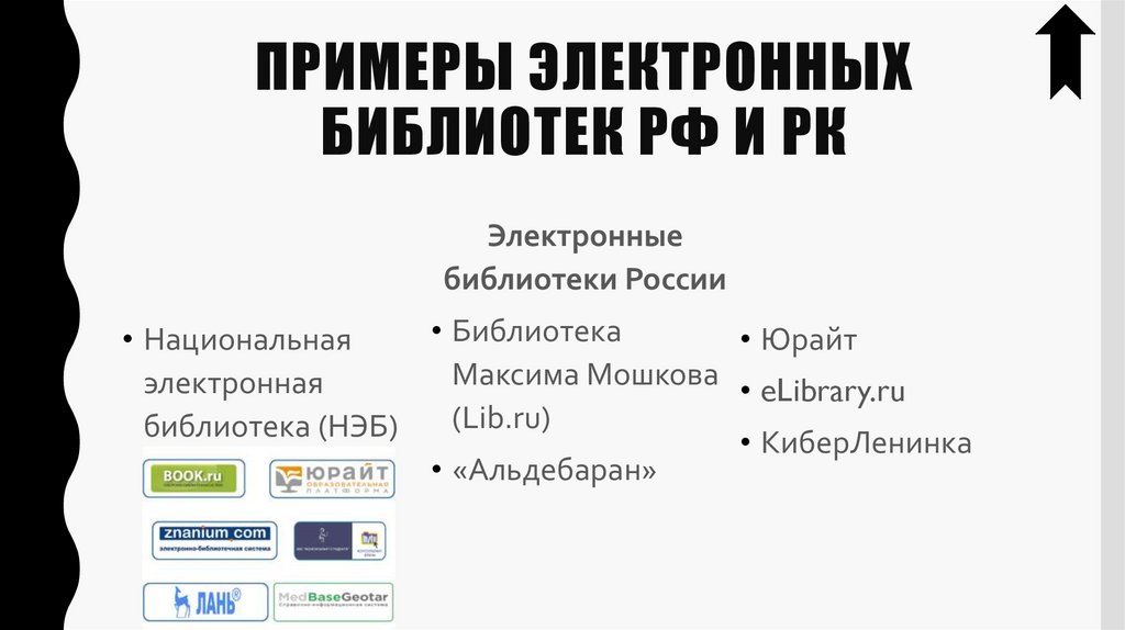 Примеры электронных библиотек РФ и РК