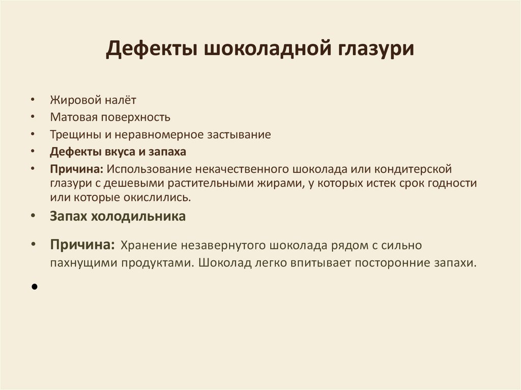 Дефекты шоколадной глазури