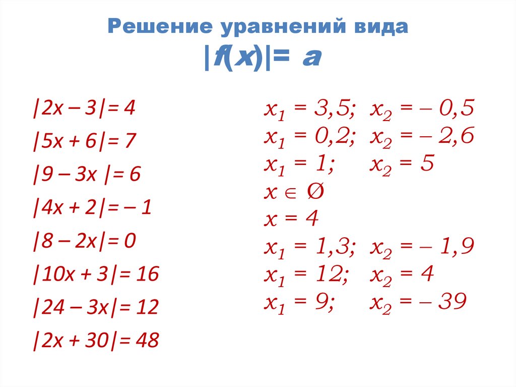 Решение уравнений вида |f(x)|= a