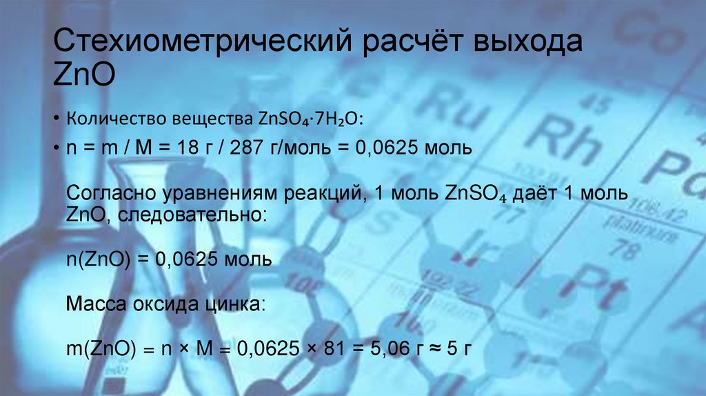 Стехиометрический расчёт выхода ZnO
