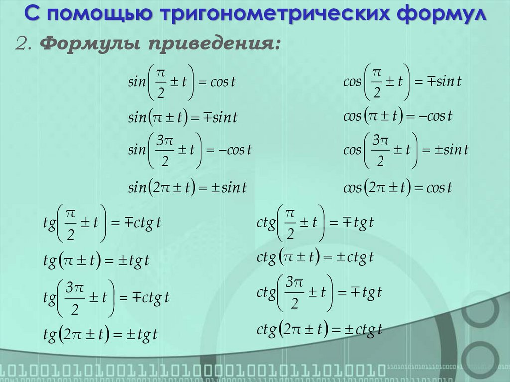С помощью тригонометрических формул