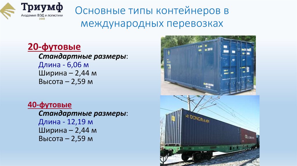 Основные типы контейнеров в международных перевозках
