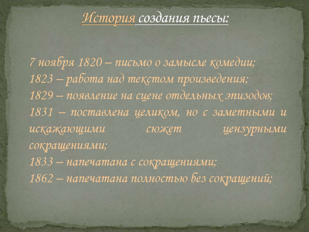 История создания пьесы: