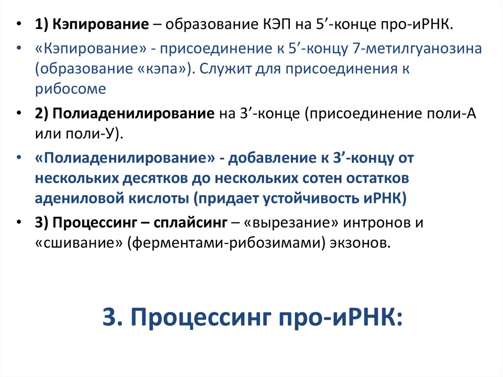 3. Процессинг про-иРНК: