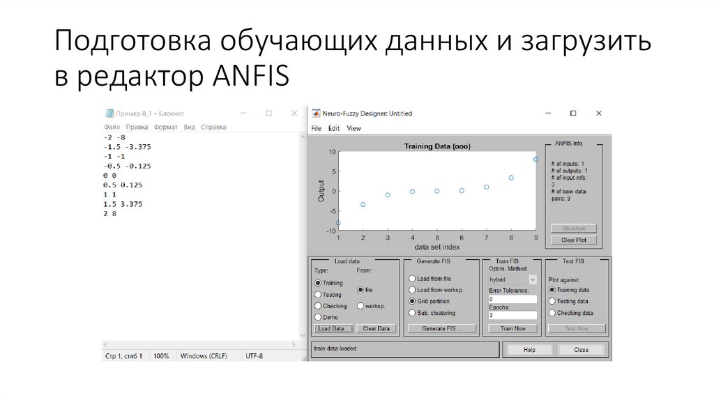 Подготовка обучающих данных и загрузить в редактор ANFIS
