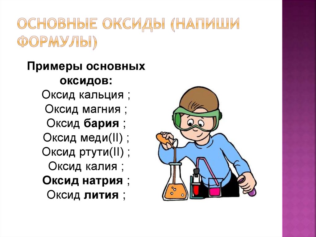 Основные оксиды (напиши формулы)
