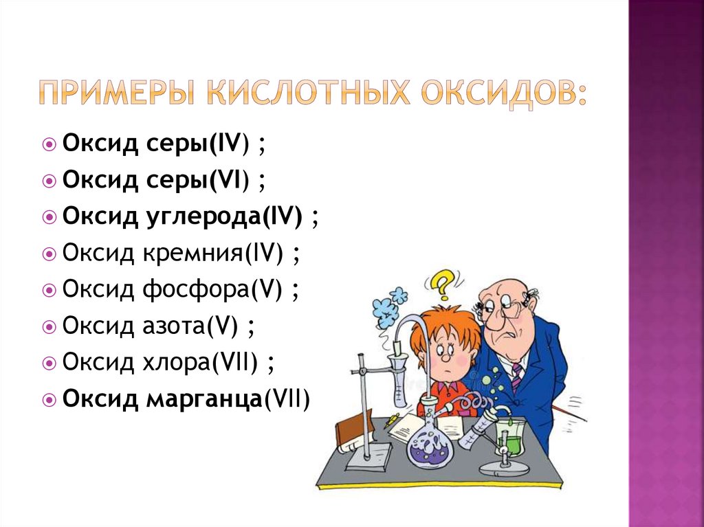 Примеры кислотных оксидов: