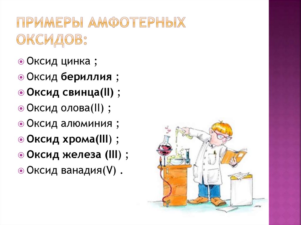 Примеры амфотерных оксидов: