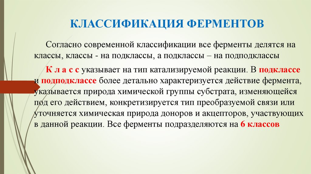 КЛАССИФИКАЦИЯ ФЕРМЕНТОВ