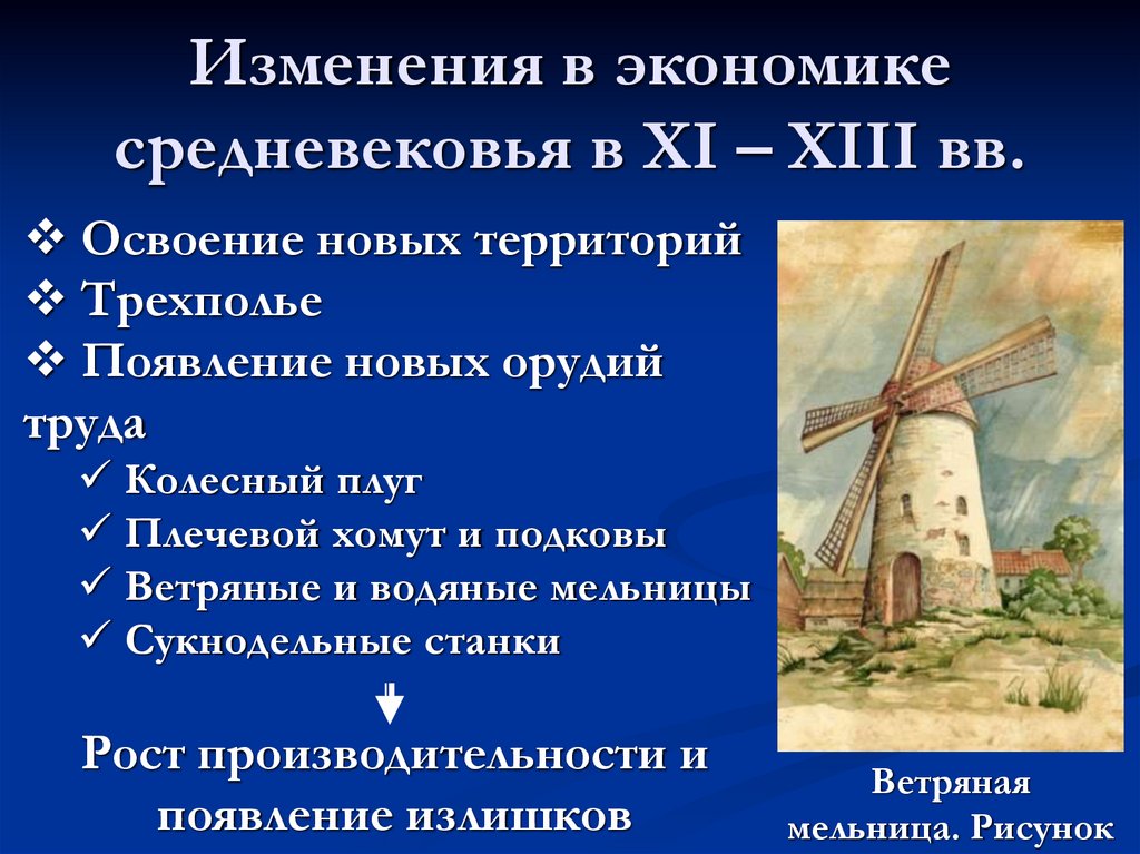 Изменения в экономике средневековья в XI – XIII вв.