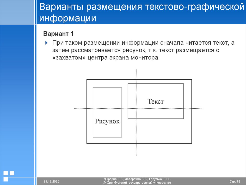 Варианты размещения текстово-графической информации