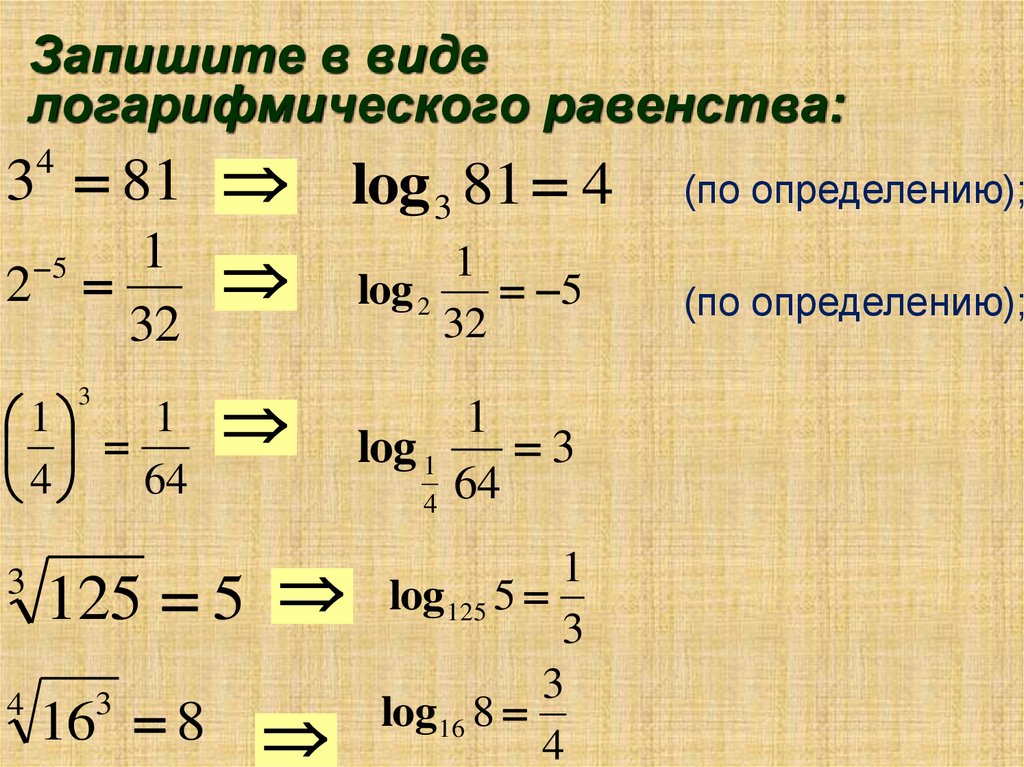Запишите в виде логарифмического равенства: