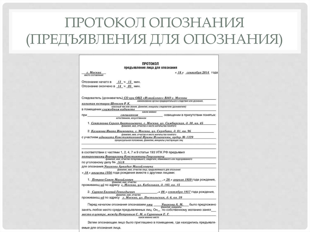 Протокол опознания (предъявления для опознания)