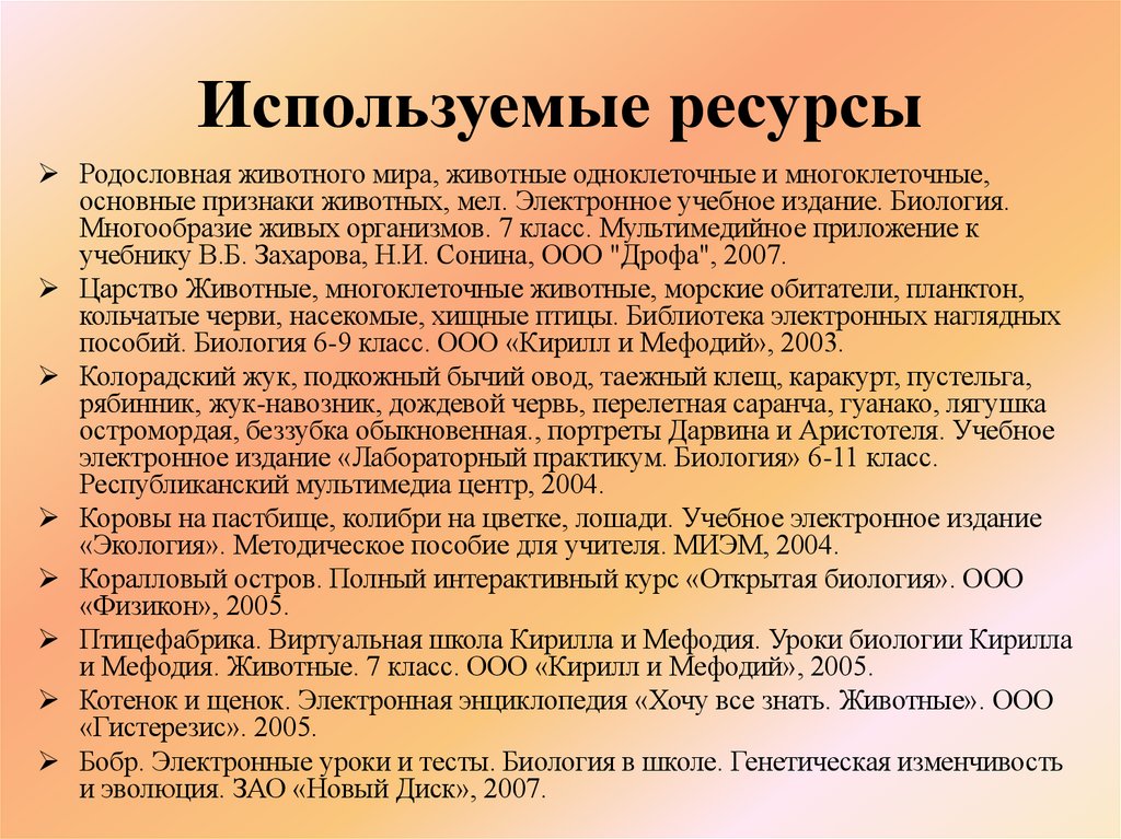 Используемые ресурсы