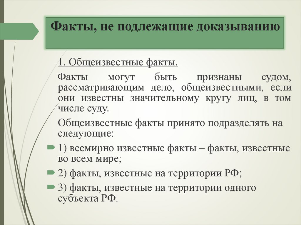 Факты, не подлежащие доказыванию