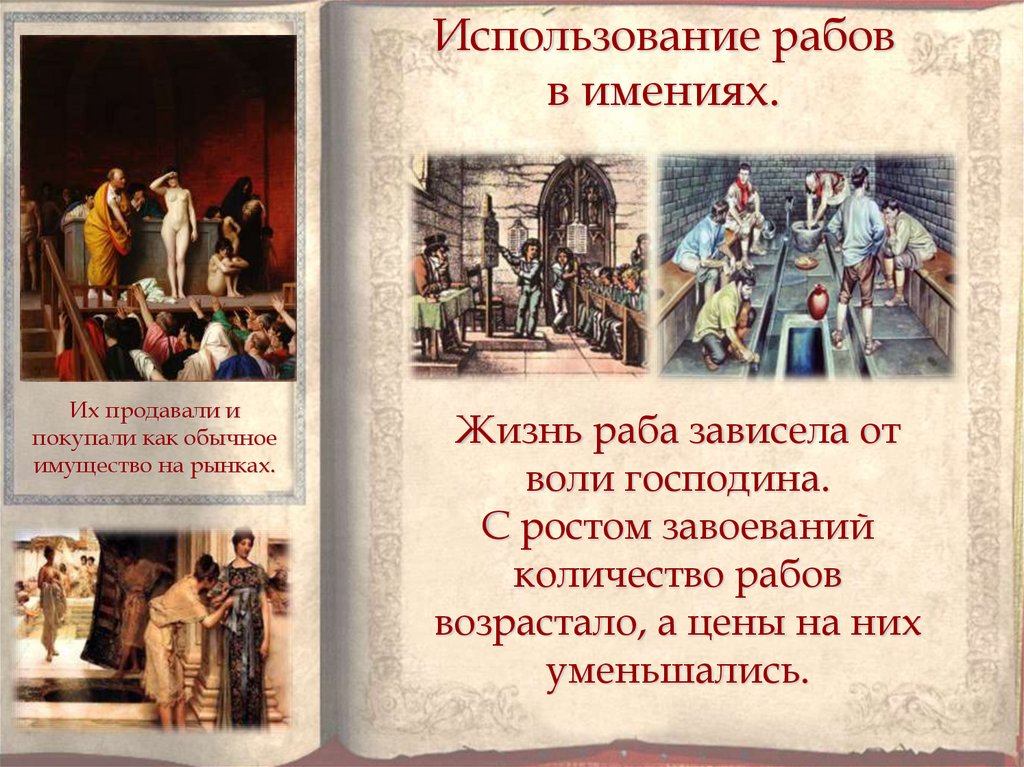 Использование рабов в имениях.