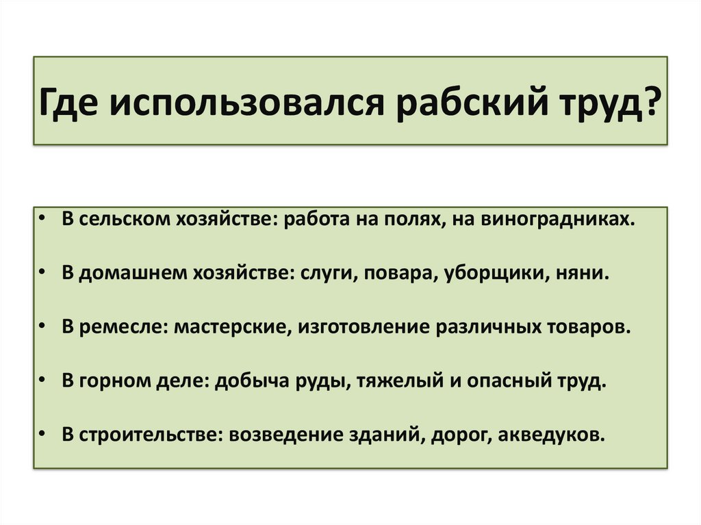 Где использовался рабский труд?