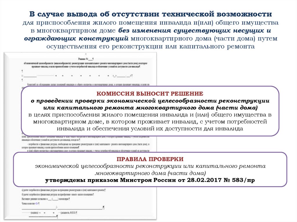 В случае вывода об отсутствии технической возможности для приспособления жилого помещения инвалида и(или) общего имущества в