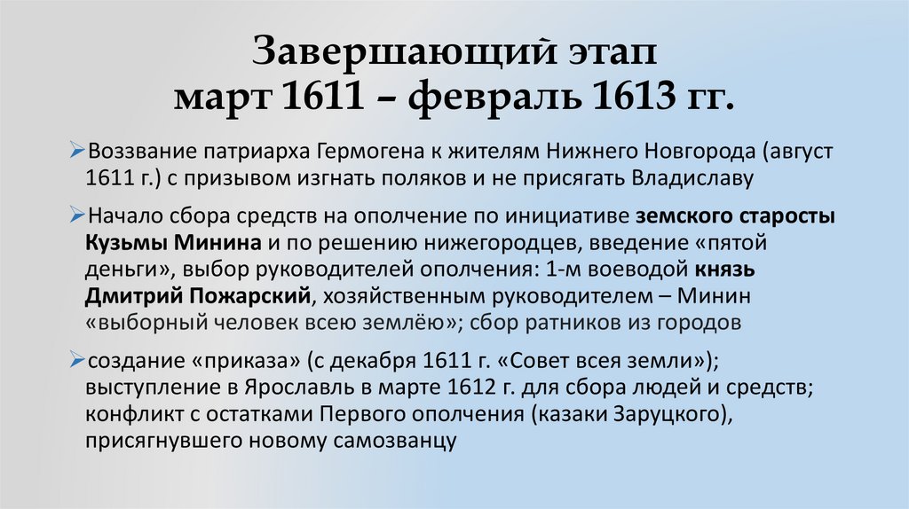Завершающий этап март 1611 – февраль 1613 гг.